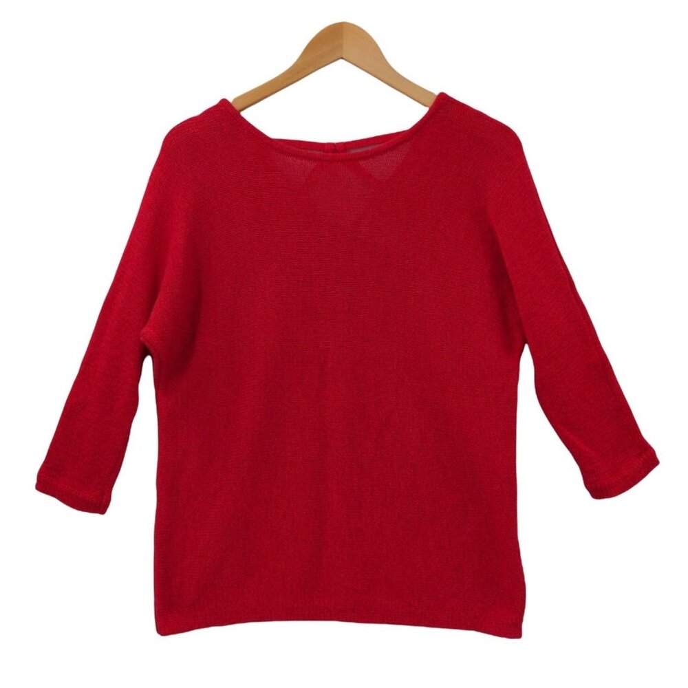 Chicos Pullover Sweater Size 1 Medium Red 3/4 Sleeve Cotton Blend Career Casual